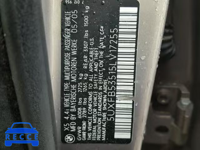 2005 BMW X5 4.4I 5UXFB53515LV17255 image 9