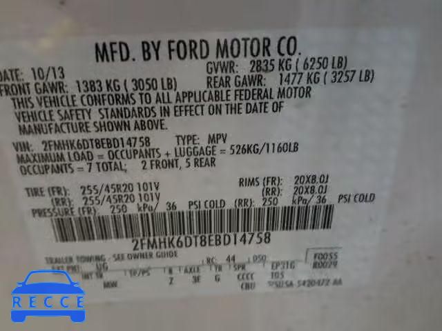 2014 FORD FLEX LIMIT 2FMHK6DT8EBD14758 image 9