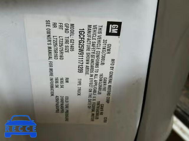 2001 CHEVROLET EXPRESS G2 1GCFG25W911171209 image 9