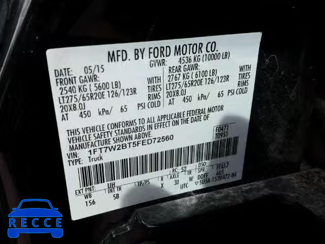 2015 FORD F250 SUPER 1FT7W2BT5FED72560 image 9