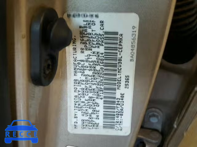 2002 TOYOTA CAMRY 4T1BF32K22U016814 image 9