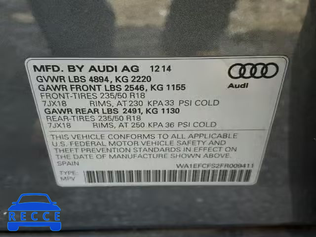 2015 AUDI Q3 2.0T PR WA1EFCFS2FR009411 image 9