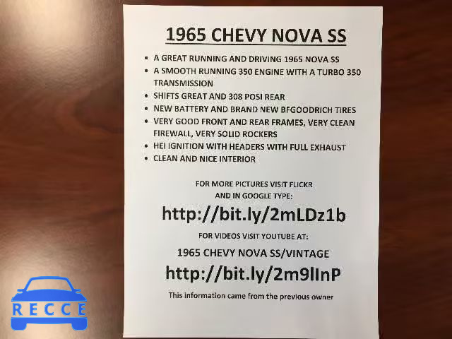 1965 CHEVROLET NOVA SS 117375N221400 image 9