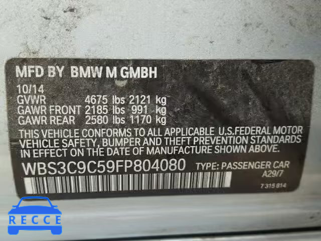 2015 BMW M3 WBS3C9C59FP804080 зображення 9