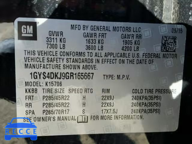 2016 CADILLAC ESCALADE P 1GYS4DKJ9GR165667 image 9