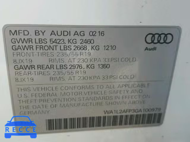 2016 AUDI Q5 PREMIUM WA1L2AFP3GA100979 image 9