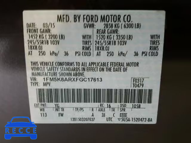 2015 FORD EXPLORER P 1FM5K8ARXFGC17613 image 9