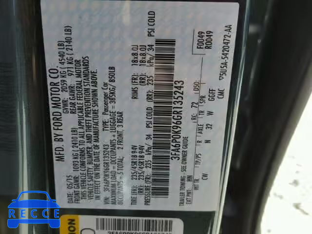 2016 FORD FUSION TIT 3FA6P0K96GR135243 image 9