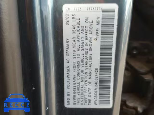2004 VOLKSWAGEN TOUAREG 3. WVGBC67L24D024426 image 9