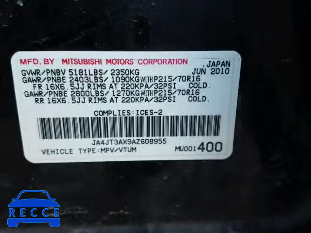 2010 MITSUBISHI OUTLANDER JA4JT3AX9AZ608955 image 9