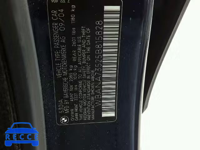 2005 BMW 530I WBANA73525B815828 зображення 9