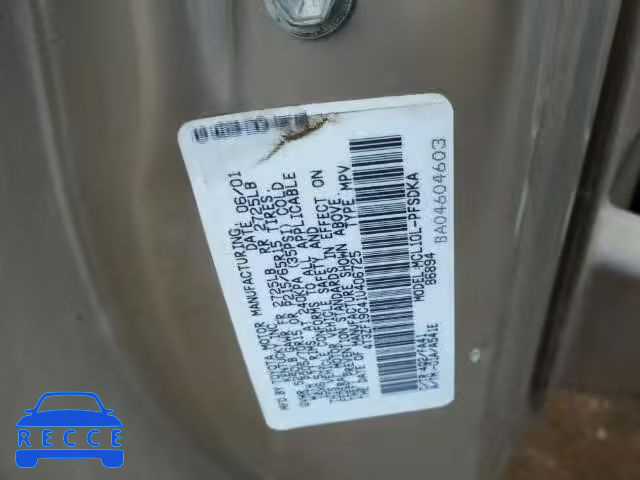 2001 TOYOTA SIENNA CE 4T3ZF19C41U406725 image 9
