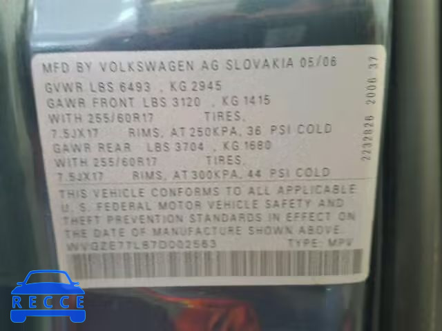 2007 VOLKSWAGEN TOUAREG V6 WVGZE77L87D002563 image 9