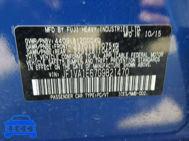 2016 SUBARU WRX PREMIU JF1VA1E67G9821470 зображення 9