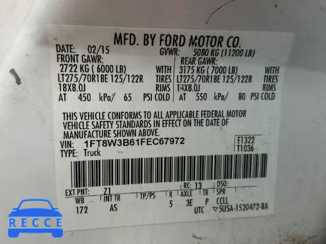 2015 FORD F350 SUPER 1FT8W3B61FEC67972 image 9