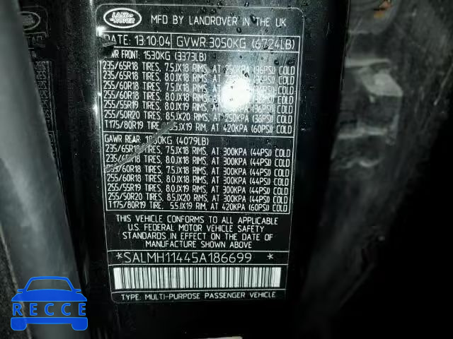 2005 LAND ROVER RANGE ROVE SALMH11445A186699 image 9