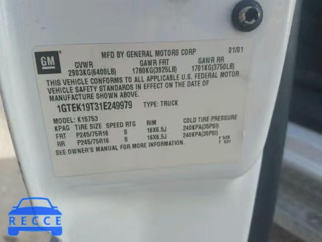 2001 GMC SIERRA K15 1GTEK19T31E249979 image 9