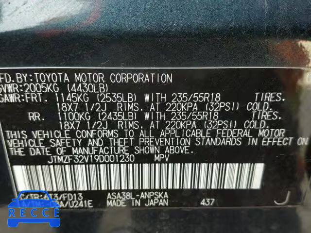 2009 TOYOTA RAV4 SPORT JTMZF32V19D001230 image 9