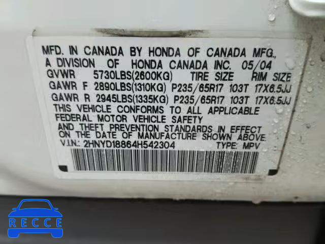2004 ACURA MDX Touring 2HNYD18864H542304 image 9