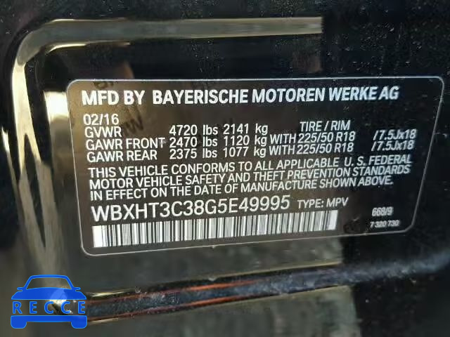 2016 BMW X1 XDRIVE2 WBXHT3C38G5E49995 зображення 9