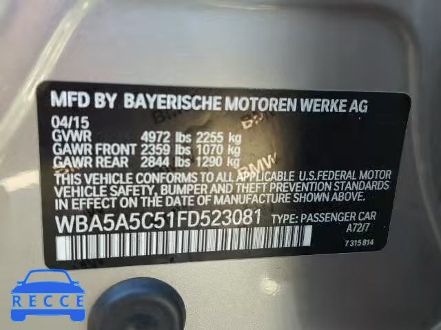 2015 BMW 528I WBA5A5C51FD523081 зображення 9