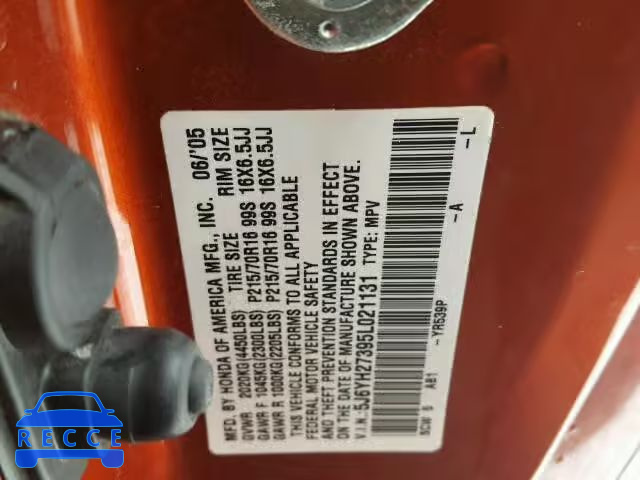 2005 HONDA ELEMENT LX 5J6YH27395L021131 image 9