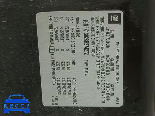 2008 CHEVROLET TAHOE K150 1GNFK13028R274272 image 9