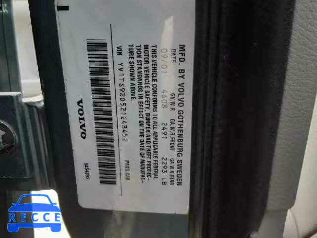 2002 VOLVO S80 YV1TS92D521243452 image 9