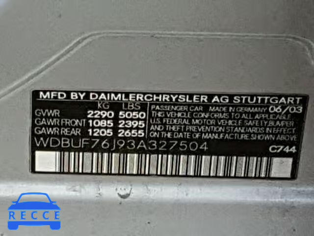 2003 MERCEDES-BENZ E55 AMG WDBUF76J93A327504 зображення 9