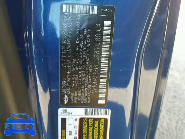 2008 MINI COOPER S WMWRH33598TU80104 image 9