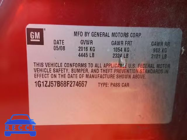 2008 CHEVROLET MALIBU 2LT 1G1ZJ57B68F274667 image 9