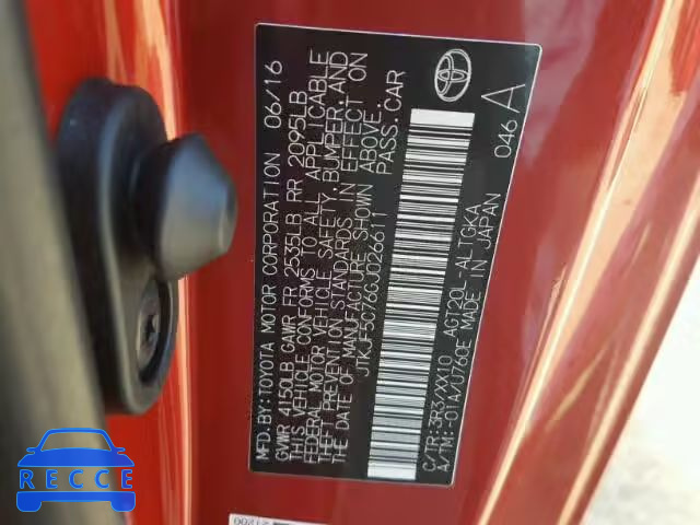 2016 TOYOTA SCION TC JTKJF5C76GJ026611 image 9