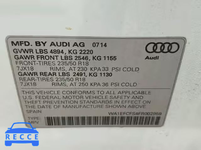 2015 AUDI Q3 2.0T PR WA1EFCFS4FR002959 image 9