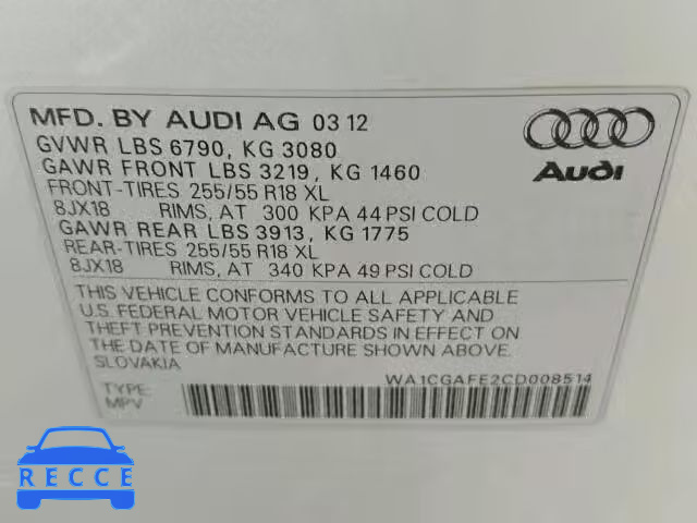 2012 AUDI Q7 PREMIUM WA1CGAFE2CD008514 image 9