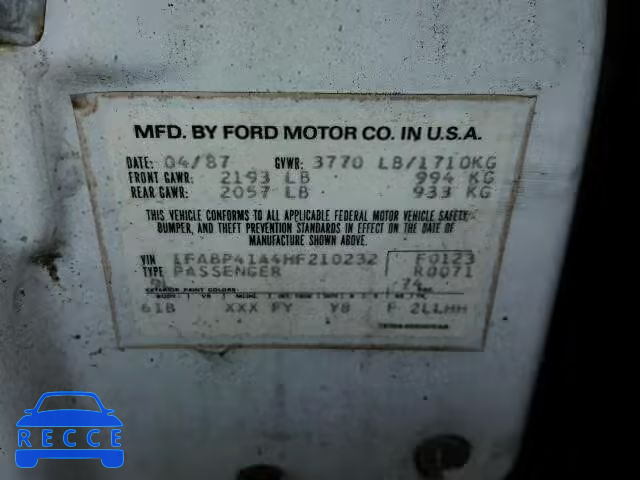 1987 FORD MUSTANG LX 1FABP41A4HF210232 image 9