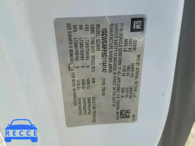 2016 CHEVROLET EXPRESS G2 1GCWGAFF8G1144147 image 9