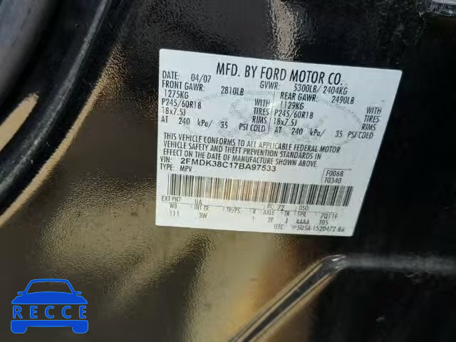 2007 FORD EDGE SEL 2FMDK38C17BA97533 image 9