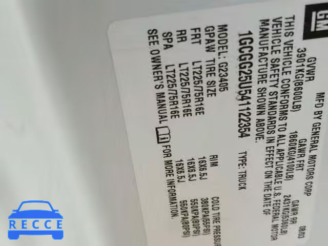 2004 CHEVROLET EXPRESS G2 1GCGG25U541122354 image 9