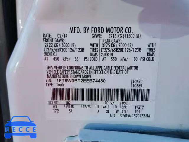 2014 FORD F350 SUPER 1FT8W3BT2EEB74480 image 9