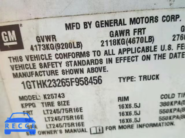 2005 GMC SIERRA K25 1GTHK23265F958456 image 9