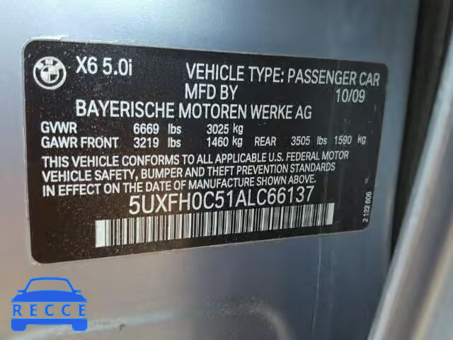 2010 BMW X6 HYBRID 5UXFH0C51ALC66137 image 9