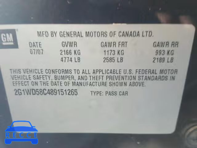 2008 CHEVROLET IMPALA SUP 2G1WD58C489151265 image 9