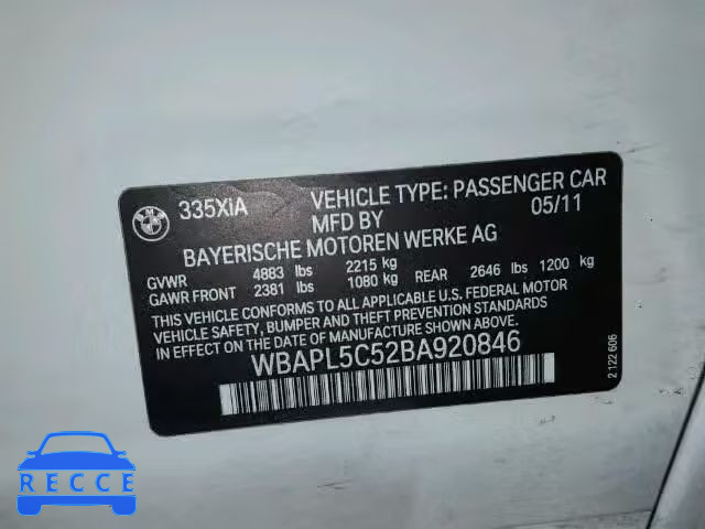 2011 BMW 335XI WBAPL5C52BA920846 зображення 9