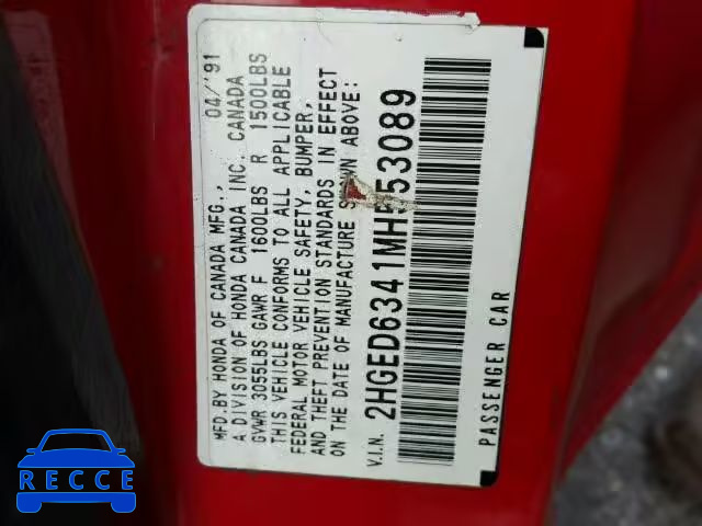 1991 HONDA CIVIC 2HGED6341MH553089 image 9