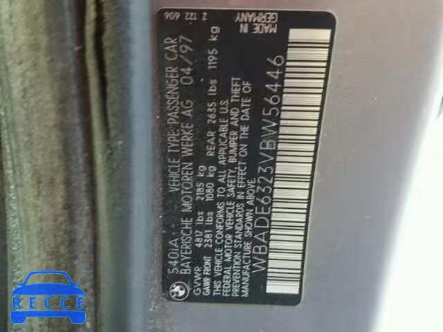 1997 BMW 540I AUTOMATIC WBADE6323VBW56446 image 9