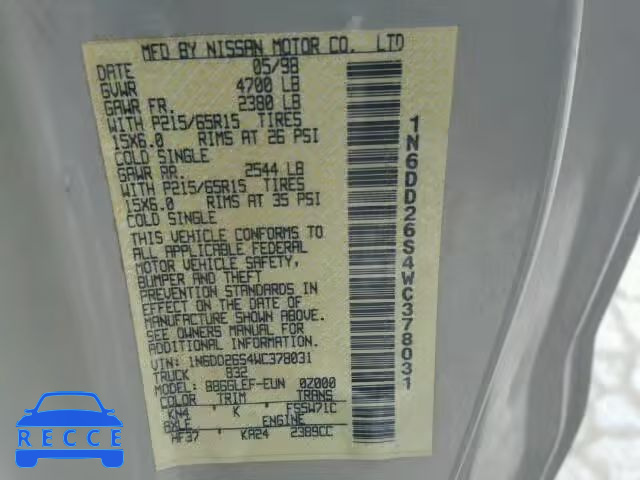 1998 NISSAN FRONTIER X 1N6DD26S4WC378031 image 9