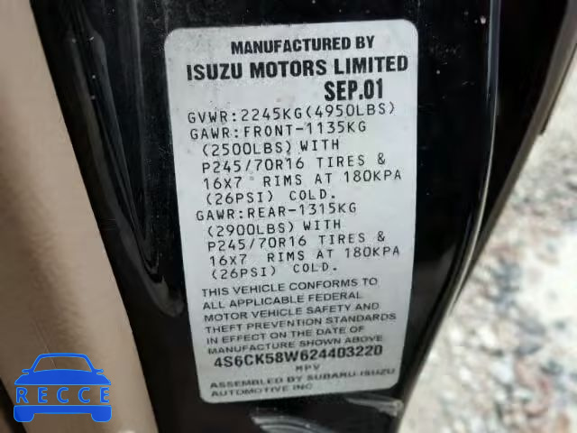 2002 HONDA PASSPORT E 4S6CK58W624403220 image 9