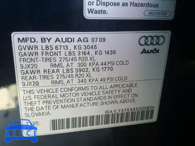 2010 AUDI Q7 PREMIUM WA1LYAFE4AD000604 image 9