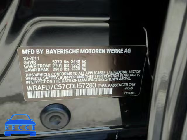 2012 BMW 535XI WBAFU7C57CDU57283 зображення 9