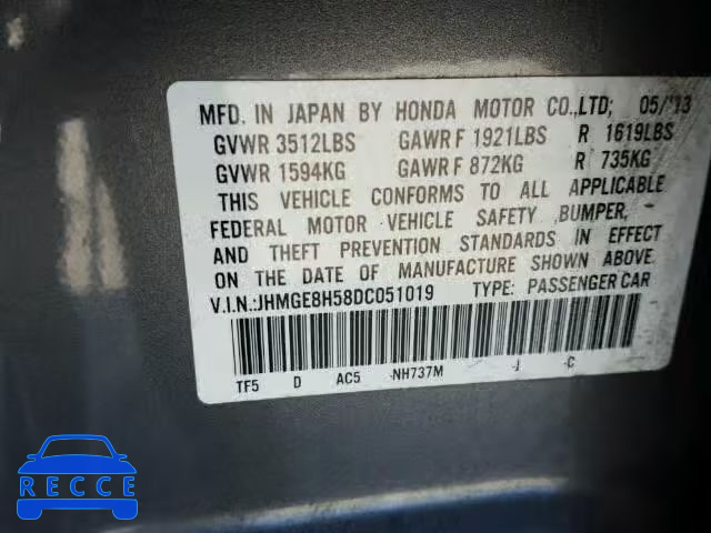 2013 HONDA FIT SPORT JHMGE8H58DC051019 image 9